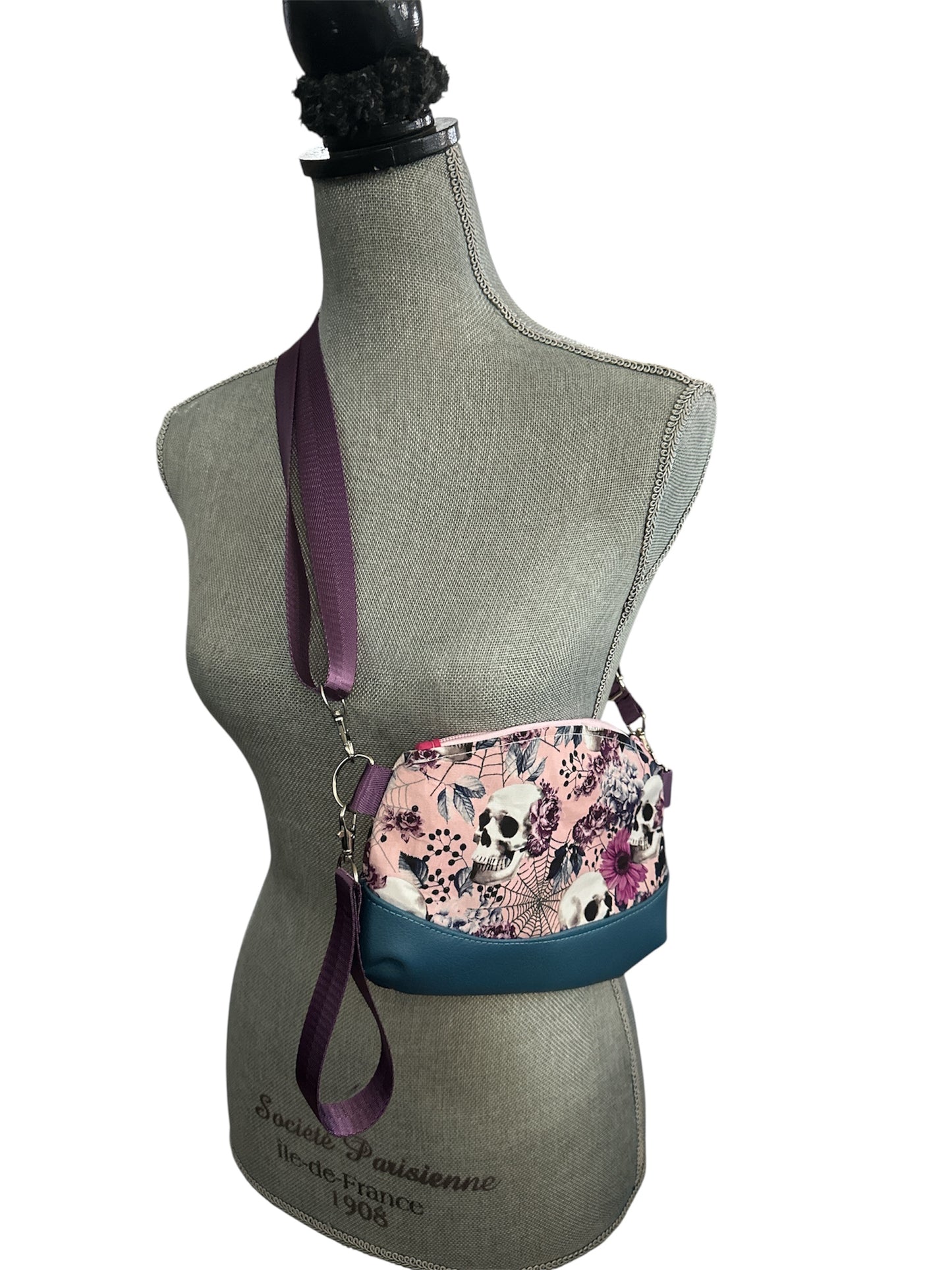 Skulls and roses crossbody handbag