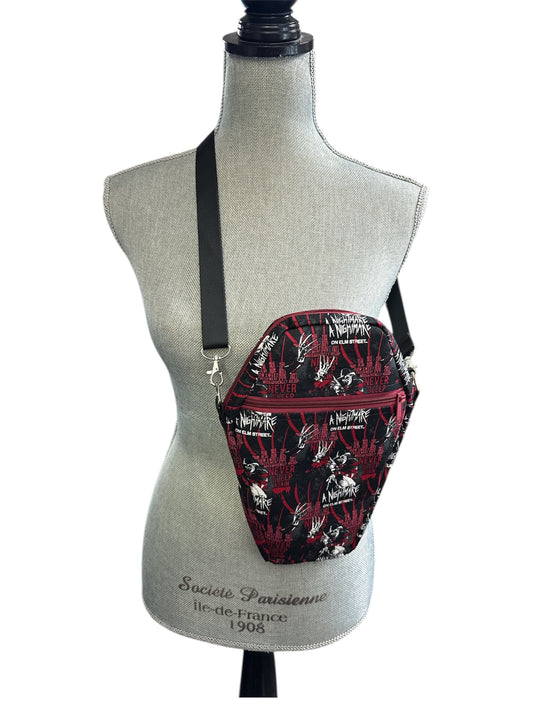 Coffin shaped Freddie Kruger crossbody or shoulder bag